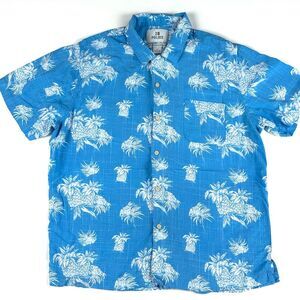28 Palms Men’s Hawaiian Shirt SZ L Blue White Tropical Vacation Resortwear